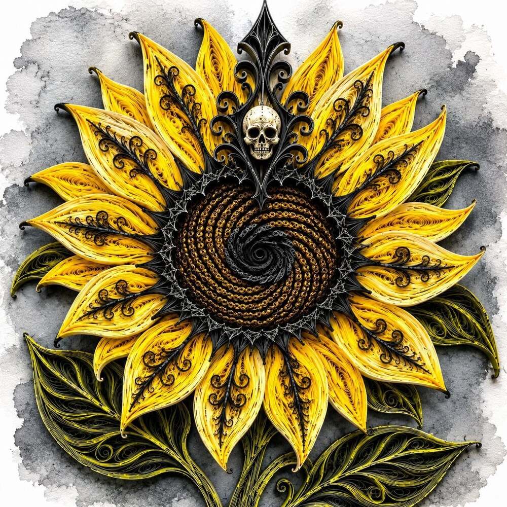 8 X 8 Gothic Sunflower Skull Art 13 E 0
